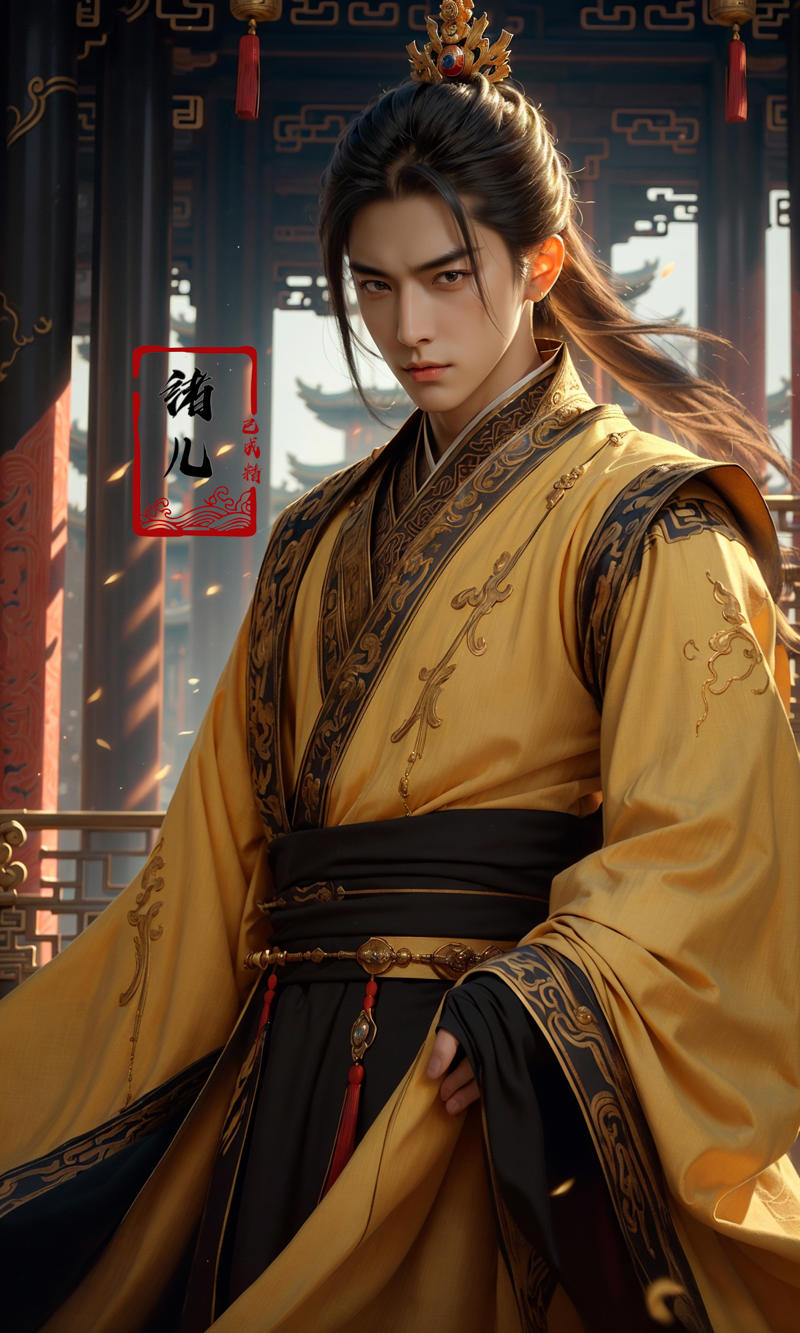 606247209521968578-396153946-Epic CG masterpiece, A Chinese Tang dynasty emperor,by guopei Wuxia,handsome, MAX Masculinity, straight crown, golden Taoist rob.jpg